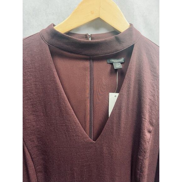 Ann Taylor Womens V-Neck Ruffle Sleeve Choker Fit & Flare Dress Sz 8 Maroon 4149 - Picture 6 of 10